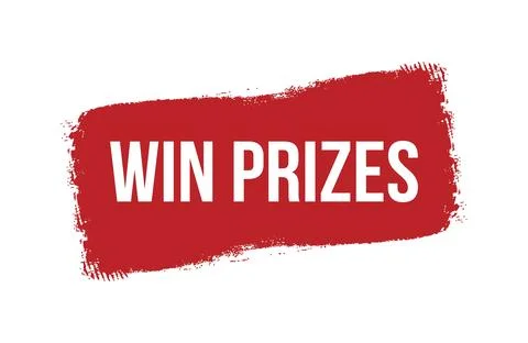 Brush style win prizes red banner design isolated on white background. Stock Illustration