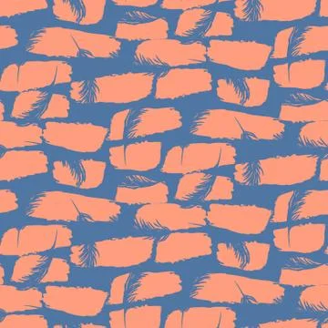 Brush texture seamless blue and coral pattern. Stock Illustration