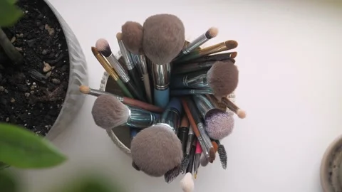 Brush tools for the makeup artist.Slow Motion Stock Footage 198881211