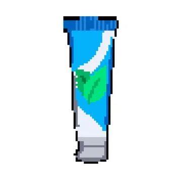 Brush toothpaste pixel art vector illustration Stock Illustration