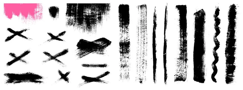 Brush underline set with rough marks and strokes. Textured brush shapes include Stock Illustration