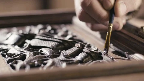 Brush varnish. Close-up. Stock Footage 72493064