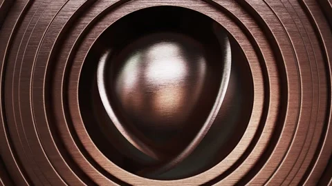 Brushed alloy sphere inside of two hemispheres surrounded by moving rings Stock Footage 266386151