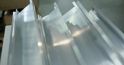 Brushed Aluminium Profiles Reflecting Soft Light, Metal Workshop, Macro Detail Video stock 340363420