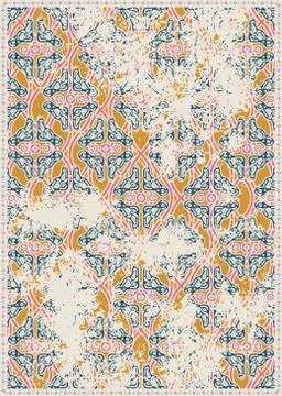 Brushed decorated rhombs mustard rectangle rug vector pattern. Stockillustratie