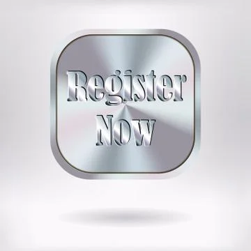 Brushed Metal Square Button - Register Now - vector illustration Stock Illustration
