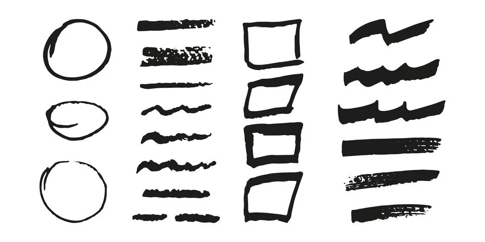 Brushes and elements for notes highlighting text. Stock Illustration