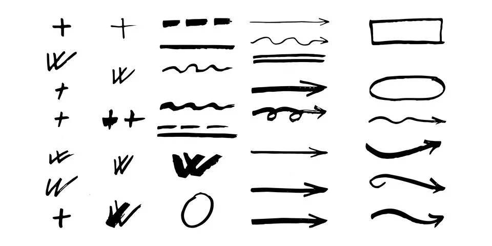 Brushes and elements for notes highlighting text. 스톡 일러스트