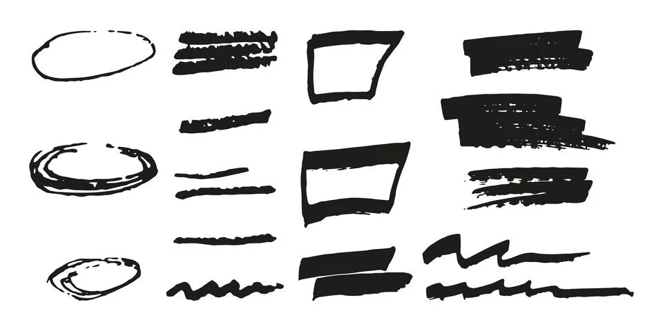 Brushes and elements for notes highlighting text. Illustrazione stock