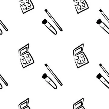 Brushes and eye shadow, seamless pattern, vector. Illustrazione stock