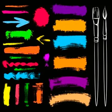 Brushes and grunge painted elements Stock Illustration