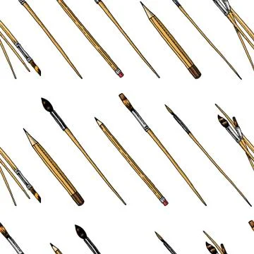 Brushes and pencils seamless pattern. Tools and materials of the artist for Stock Illustration