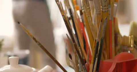 Brushes of the artist. Creation. Stock Footage 83560298