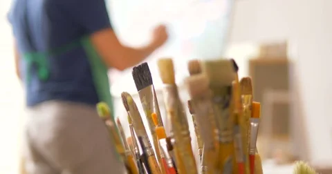 Brushes of the artist. Creation. Stock Footage 83560475
