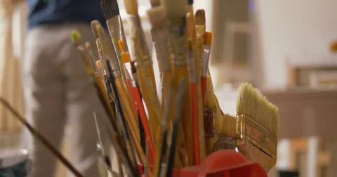 Brushes of the artist. Creation. Stock Footage 83560662