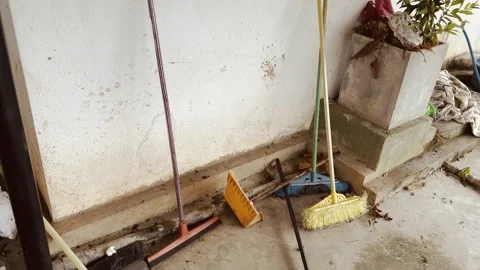 Brushes for cleaning a dirty veranda Stock Footage 232487718