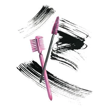 Brushes for combing eyelashes and eyebrows with a smear of black paint, mascara Stock Illustration