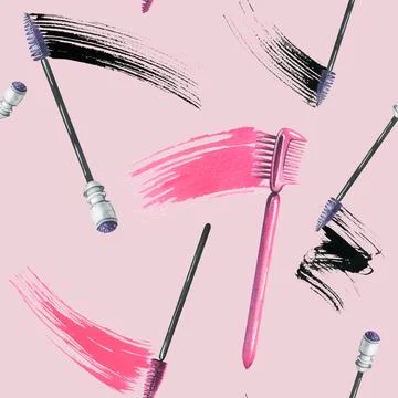 Brushes for combing eyelashes and eyebrows with a smear of black and pink paint Stock Illustration