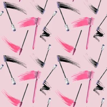 Brushes for combing eyelashes and eyebrows with a smear of black and pink paint Stock Illustration