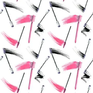 Brushes for combing eyelashes and eyebrows with a smear of black and pink paint Stock Illustration