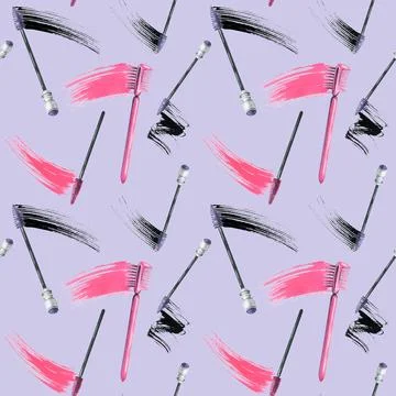 Brushes for combing eyelashes and eyebrows with a smear of black and pink paint Stock Illustration
