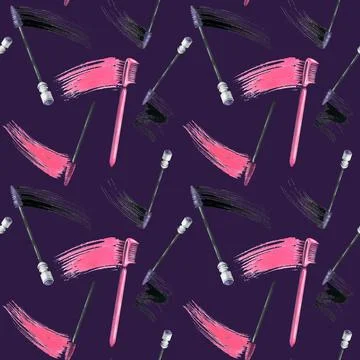 Brushes for combing eyelashes and eyebrows with a smear of black and pink paint Stock Illustration