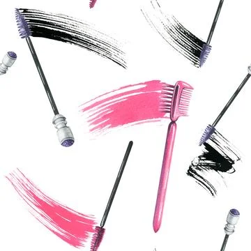 Brushes for combing eyelashes and eyebrows with a smear of black and pink paint Stock Illustration