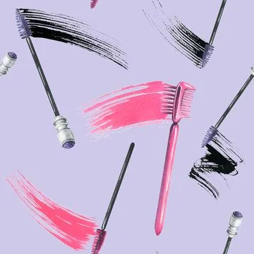 Brushes for combing eyelashes and eyebrows with a smear of black and pink paint Stock Illustration