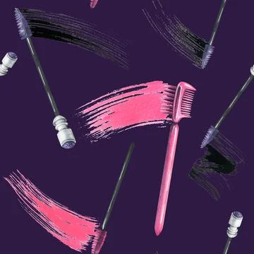 Brushes for combing eyelashes and eyebrows with a smear of black and pink paint Stock Illustration