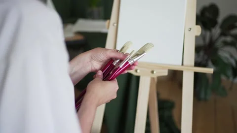 Brushes for drawing. Artist's tools. Preparing to create a picture Stock-Footage 157810903