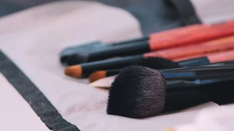 Brushes for make-up. beauty salon tools Stock Footage 82498320