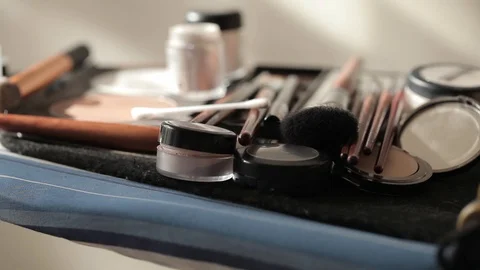Brushes for Makeup artists Macro 100mm slider camera smooth motion Stock Footage 114455352
