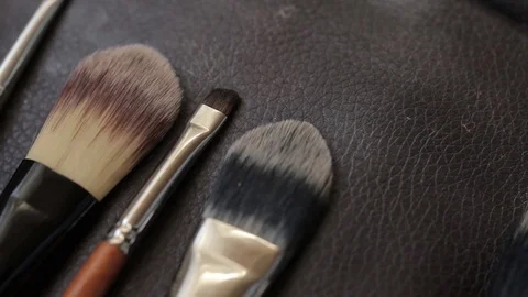 Brushes for Makeup artists Macro 100mm slider camera smooth motion Stock Footage 114455400