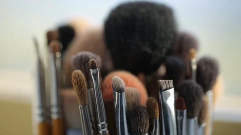 Brushes for Makeup artists Macro 100mm slider camera smooth motion Stock Footage 114490195