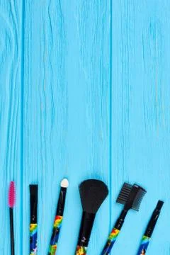 Brushes for makeup on color background. Stock Photos