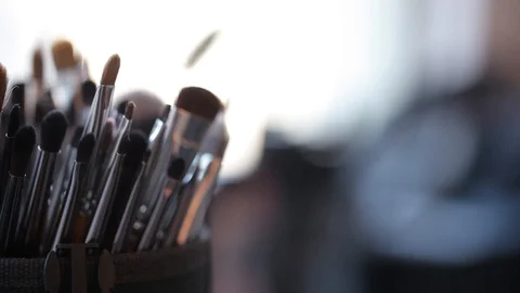 Brushes for Makeup Macro 100mm slider camera motion Stock Footage 93722362