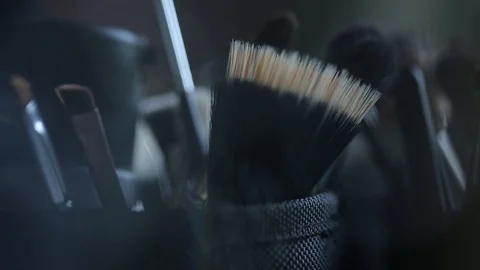 Brushes for Makeup Macro 100mm slider camera motion Video stock 93723882