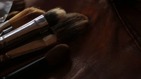 Brushes for Makeup Macro 100mm slider camera motion Stock Footage 93758475