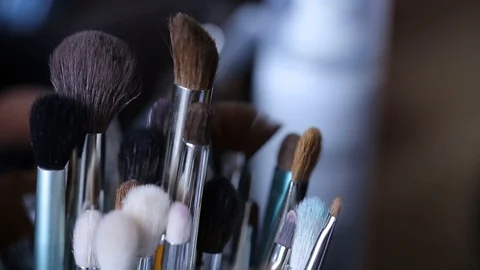Brushes for Makeup Macro 100mm slider camera motion Video stock 93758528