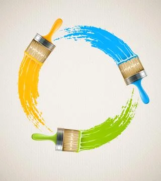 Brushes with paint drawing circle Stock Illustration