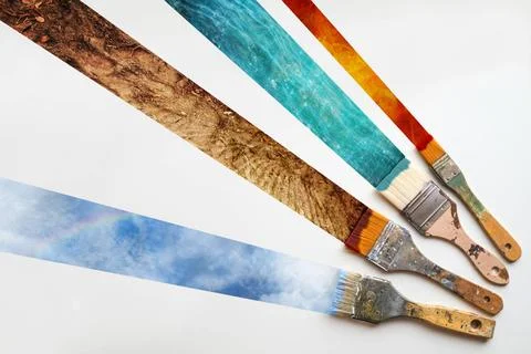 Brushes painting stipes of the four elements of nature, fire, water, earth... Stock Photos