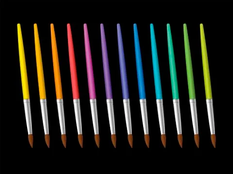 Brushes Rainbow Colored Set Black Background Stock Illustration