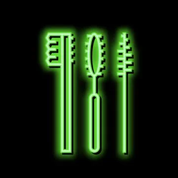 Brushes set for false eyelashes applying neon glow icon illustration Stock Illustration