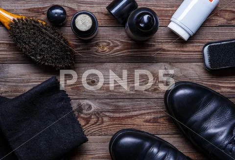 Brushes, wax, shoes, accessories Stock Photos