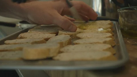 Brushing Bread With Oil Bruschetta Stock Footage 121287712