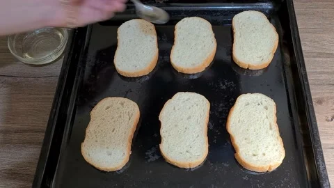 Brushing Bread With Oil Bruschetta  Stock Footage 160674941
