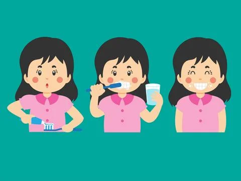 Brushing Teeth Activities Cartoon Vector Stock Illustration