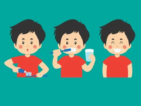 Brushing Teeth Activities Cartoon Vector Stock Illustration