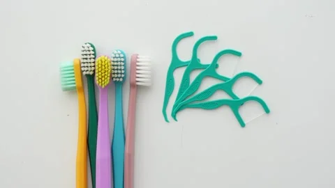 Brushing teeth and dental care tools for everyday use Stock Footage 325827361