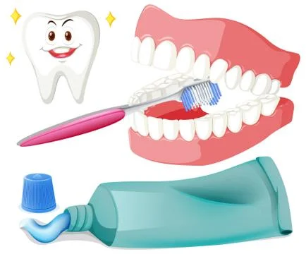 Brushing teeth with brush and paste Illustration